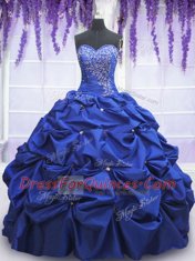 Enchanting Sleeveless Floor Length Beading and Pick Ups Lace Up Sweet 16 Quinceanera Dress with Royal Blue