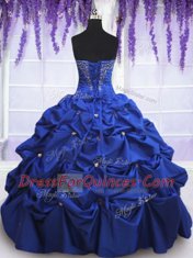 Enchanting Sleeveless Floor Length Beading and Pick Ups Lace Up Sweet 16 Quinceanera Dress with Royal Blue