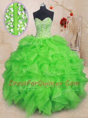 Spectacular Ball Gowns Organza Sweetheart Sleeveless Beading and Ruffles Floor Length Lace Up Ball Gown Prom Dress