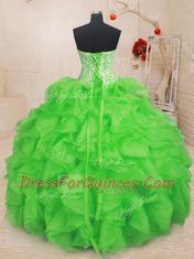 Spectacular Ball Gowns Organza Sweetheart Sleeveless Beading and Ruffles Floor Length Lace Up Ball Gown Prom Dress