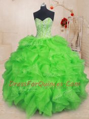 Spectacular Ball Gowns Organza Sweetheart Sleeveless Beading and Ruffles Floor Length Lace Up Ball Gown Prom Dress