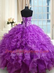 Cheap Eggplant Purple Sweetheart Neckline Beading and Ruffles Quinceanera Dress Sleeveless Lace Up