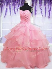 Super Baby Pink Sweetheart Lace Up Beading and Hand Made Flower Vestidos de Quinceanera Sleeveless