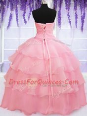 Super Baby Pink Sweetheart Lace Up Beading and Hand Made Flower Vestidos de Quinceanera Sleeveless