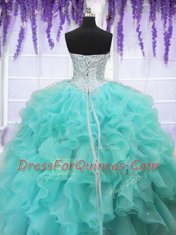 Sleeveless Lace Up Floor Length Beading and Ruffles Sweet 16 Dresses