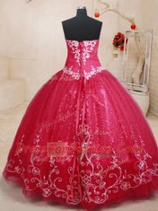 Beading and Appliques and Embroidery Sweet 16 Dress Coral Red Lace Up Sleeveless Floor Length