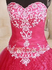 Beading and Appliques and Embroidery Sweet 16 Dress Coral Red Lace Up Sleeveless Floor Length