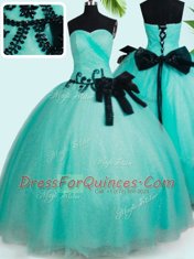 Discount Turquoise 15th Birthday Dress Military Ball and Sweet 16 and Quinceanera and For with Beading and Bowknot Sweetheart Sleeveless Lace Up