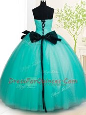 Discount Turquoise 15th Birthday Dress Military Ball and Sweet 16 and Quinceanera and For with Beading and Bowknot Sweetheart Sleeveless Lace Up