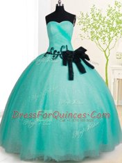 Discount Turquoise 15th Birthday Dress Military Ball and Sweet 16 and Quinceanera and For with Beading and Bowknot Sweetheart Sleeveless Lace Up