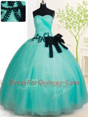 Discount Turquoise 15th Birthday Dress Military Ball and Sweet 16 and Quinceanera and For with Beading and Bowknot Sweetheart Sleeveless Lace Up