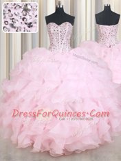 Simple Sleeveless Beading and Ruffles Lace Up Sweet 16 Dresses