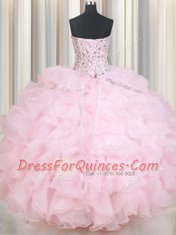 Simple Sleeveless Beading and Ruffles Lace Up Sweet 16 Dresses