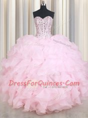 Simple Sleeveless Beading and Ruffles Lace Up Sweet 16 Dresses