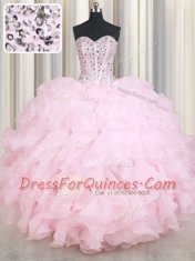 Simple Sleeveless Beading and Ruffles Lace Up Sweet 16 Dresses