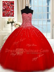 Floor Length Ball Gowns Sleeveless Red 15 Quinceanera Dress Lace Up