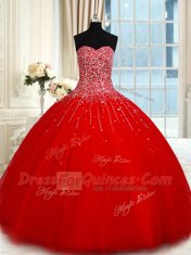 Floor Length Ball Gowns Sleeveless Red 15 Quinceanera Dress Lace Up