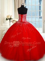 Floor Length Ball Gowns Sleeveless Red 15 Quinceanera Dress Lace Up