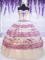 On Sale Ruffled Floor Length Ball Gowns Sleeveless White Quince Ball Gowns Lace Up