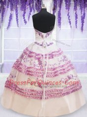 On Sale Ruffled Floor Length Ball Gowns Sleeveless White Quince Ball Gowns Lace Up