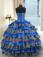 Blue 15 Quinceanera Dress Military Ball and Sweet 16 and Quinceanera and For with Beading and Embroidery and Ruffled Layers Sweetheart Sleeveless Lace Up