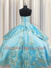 Sweetheart Sleeveless Taffeta Quince Ball Gowns Beading and Embroidery Lace Up