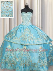 Sweetheart Sleeveless Taffeta Quince Ball Gowns Beading and Embroidery Lace Up