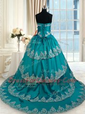 Teal Lace Up Sweetheart Beading and Embroidery and Ruffled Layers Quince Ball Gowns Taffeta Sleeveless