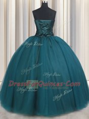 Pretty Tulle Sleeveless Floor Length Quinceanera Gowns and Beading