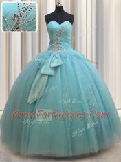 Modern Floor Length Aqua Blue 15 Quinceanera Dress Sweetheart Sleeveless Lace Up