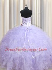 Luxurious Beading and Ruffles Quinceanera Dress Lavender Lace Up Sleeveless Floor Length