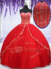 Graceful Sleeveless Beading and Appliques Lace Up Ball Gown Prom Dress