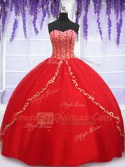 Graceful Sleeveless Beading and Appliques Lace Up Ball Gown Prom Dress