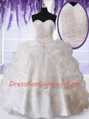 White 15 Quinceanera Dress Military Ball and Sweet 16 and Quinceanera and For with Beading and Appliques and Pick Ups Sweetheart Sleeveless Lace Up
