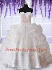White 15 Quinceanera Dress Military Ball and Sweet 16 and Quinceanera and For with Beading and Appliques and Pick Ups Sweetheart Sleeveless Lace Up