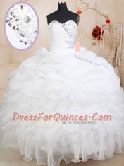 White Sleeveless Floor Length Beading and Ruffles and Pick Ups Zipper Sweet 16 Dress