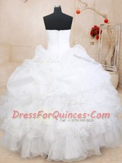 White Sleeveless Floor Length Beading and Ruffles and Pick Ups Zipper Sweet 16 Dress