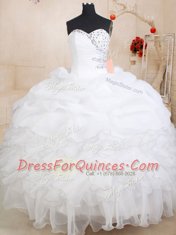 White Sleeveless Floor Length Beading and Ruffles and Pick Ups Zipper Sweet 16 Dress