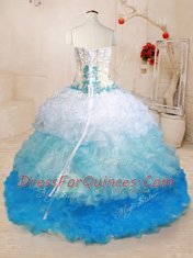 High Class Multi-color Organza Lace Up 15 Quinceanera Dress Sleeveless With Brush Train Beading and Appliques and Ruffles