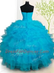 Baby Blue Organza Zipper Quince Ball Gowns Sleeveless Floor Length Beading