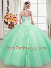 Apple Green Ball Gowns Sweetheart Sleeveless Tulle Floor Length Lace Up Beading Vestidos de Quinceanera