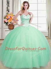 Apple Green Ball Gowns Sweetheart Sleeveless Tulle Floor Length Lace Up Beading Vestidos de Quinceanera