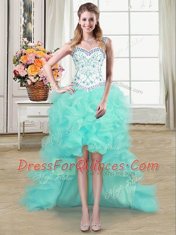 Decent Four Piece Straps Floor Length Ball Gowns Sleeveless Aqua Blue Sweet 16 Dresses Lace Up