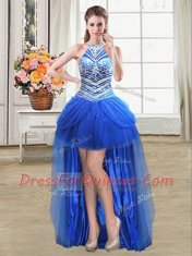 Four Piece Halter Top Aqua Blue Lace Up Quinceanera Dresses Beading and Pick Ups Sleeveless Floor Length