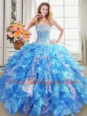 Most Popular Baby Blue Sweetheart Lace Up Beading and Ruffles and Sequins Sweet 16 Dresses Sleeveless