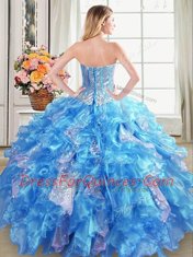 Most Popular Baby Blue Sweetheart Lace Up Beading and Ruffles and Sequins Sweet 16 Dresses Sleeveless