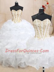 Pretty Three Piece Sweetheart Sleeveless Lace Up Ball Gown Prom Dress White Organza