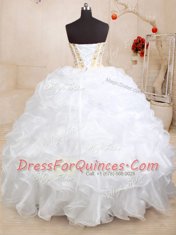 Pretty Three Piece Sweetheart Sleeveless Lace Up Ball Gown Prom Dress White Organza