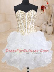 Pretty Three Piece Sweetheart Sleeveless Lace Up Ball Gown Prom Dress White Organza