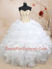 Pretty Three Piece Sweetheart Sleeveless Lace Up Ball Gown Prom Dress White Organza